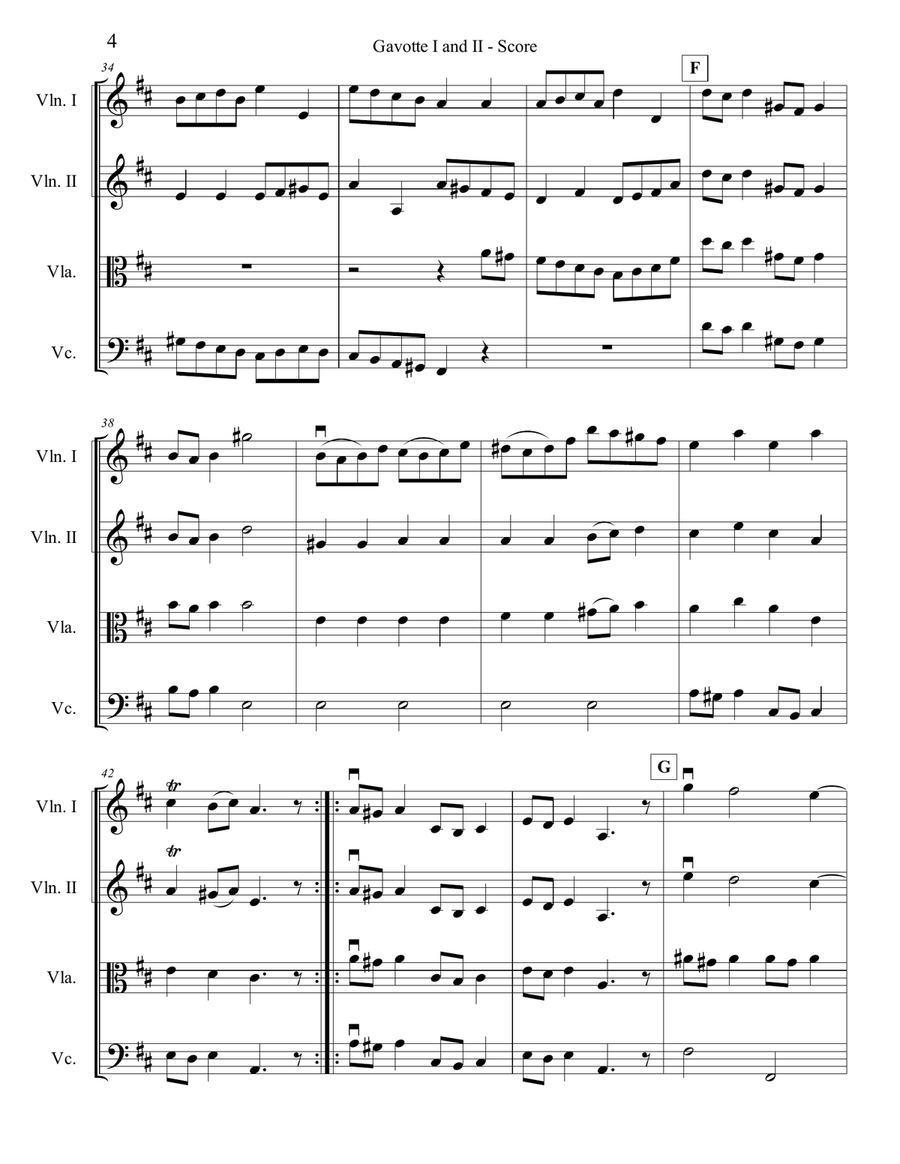 Bach Gavotte I & II for String Quartet String Quartet scores gallery preview page 4