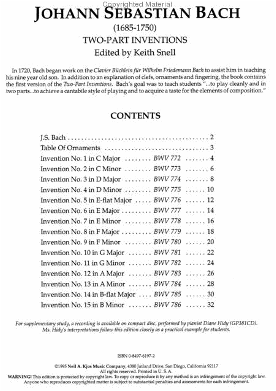 Bach -Two Part Inventions Piano Solo scores gallery preview page 2