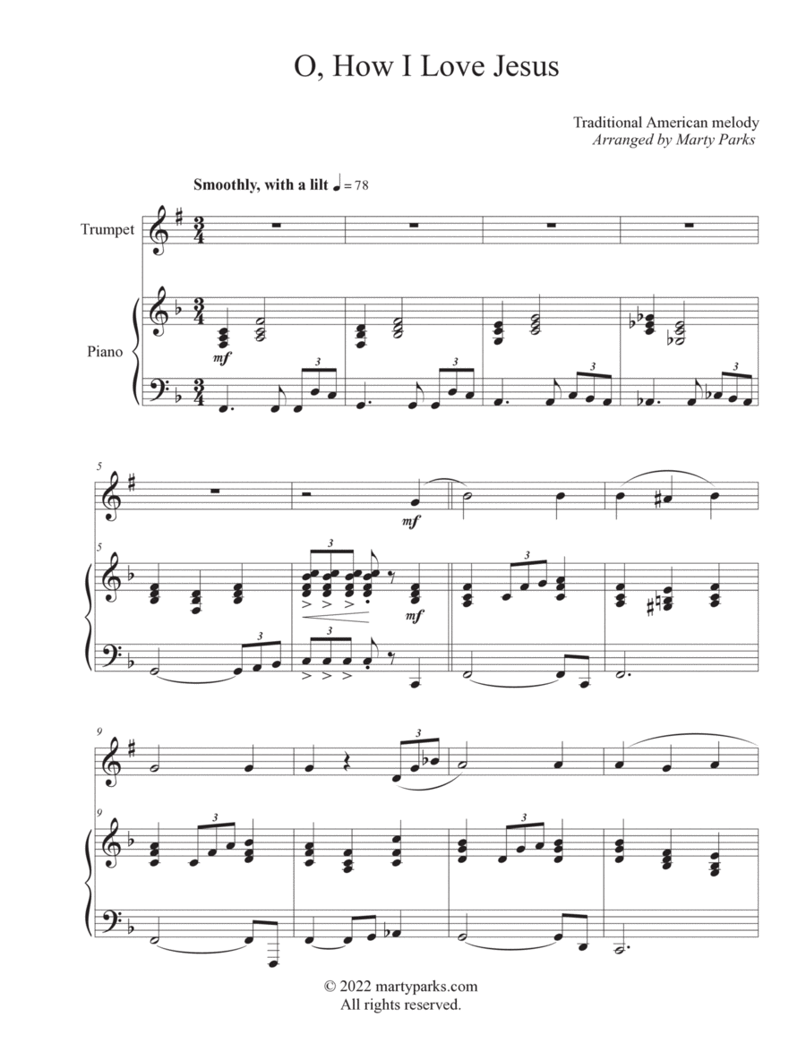 O, How I Love Jesus (Trumpet-Piano) Trumpet Solo scores gallery preview page 1