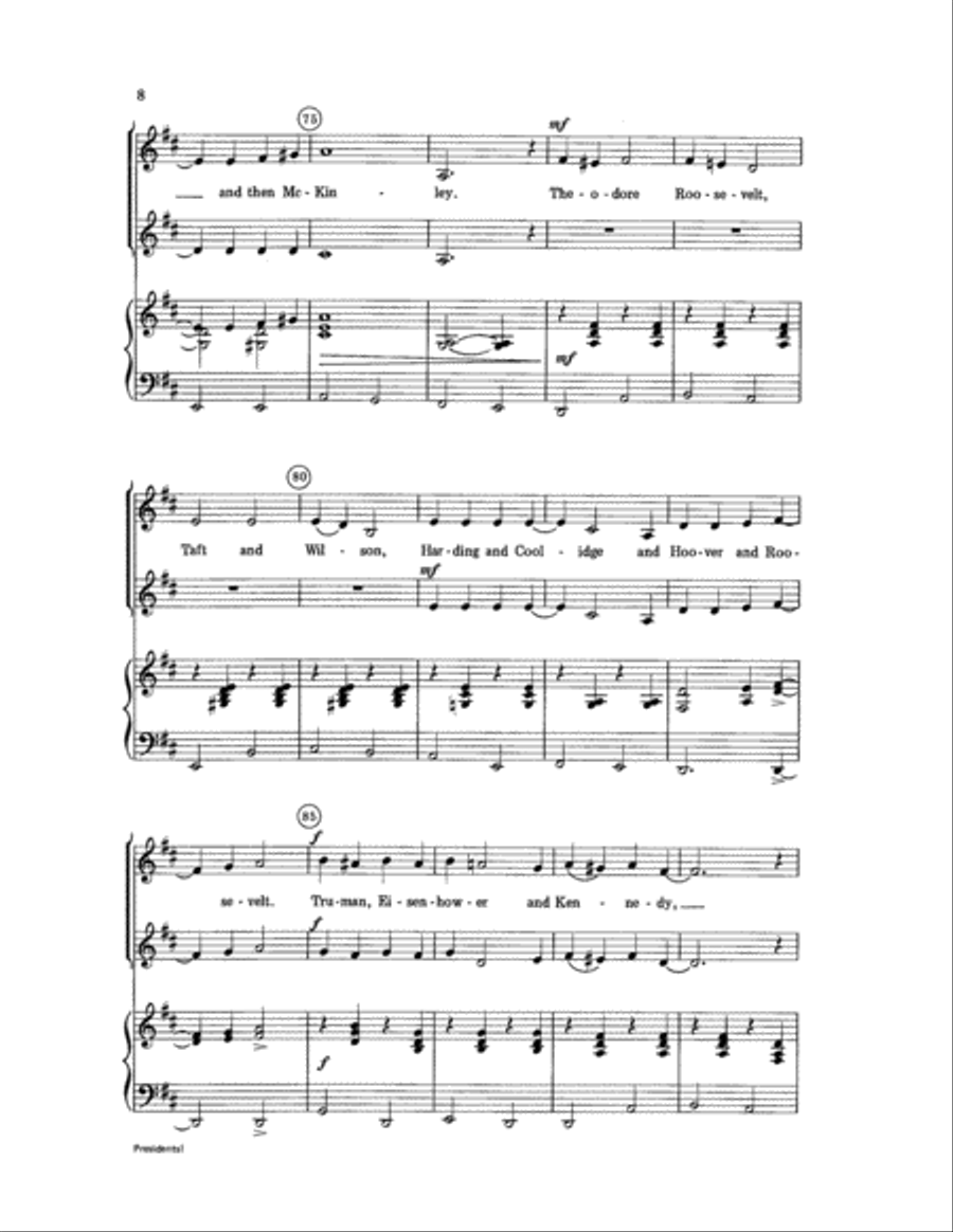 Presidents! Presidents! Unison Choir scores gallery preview page 8