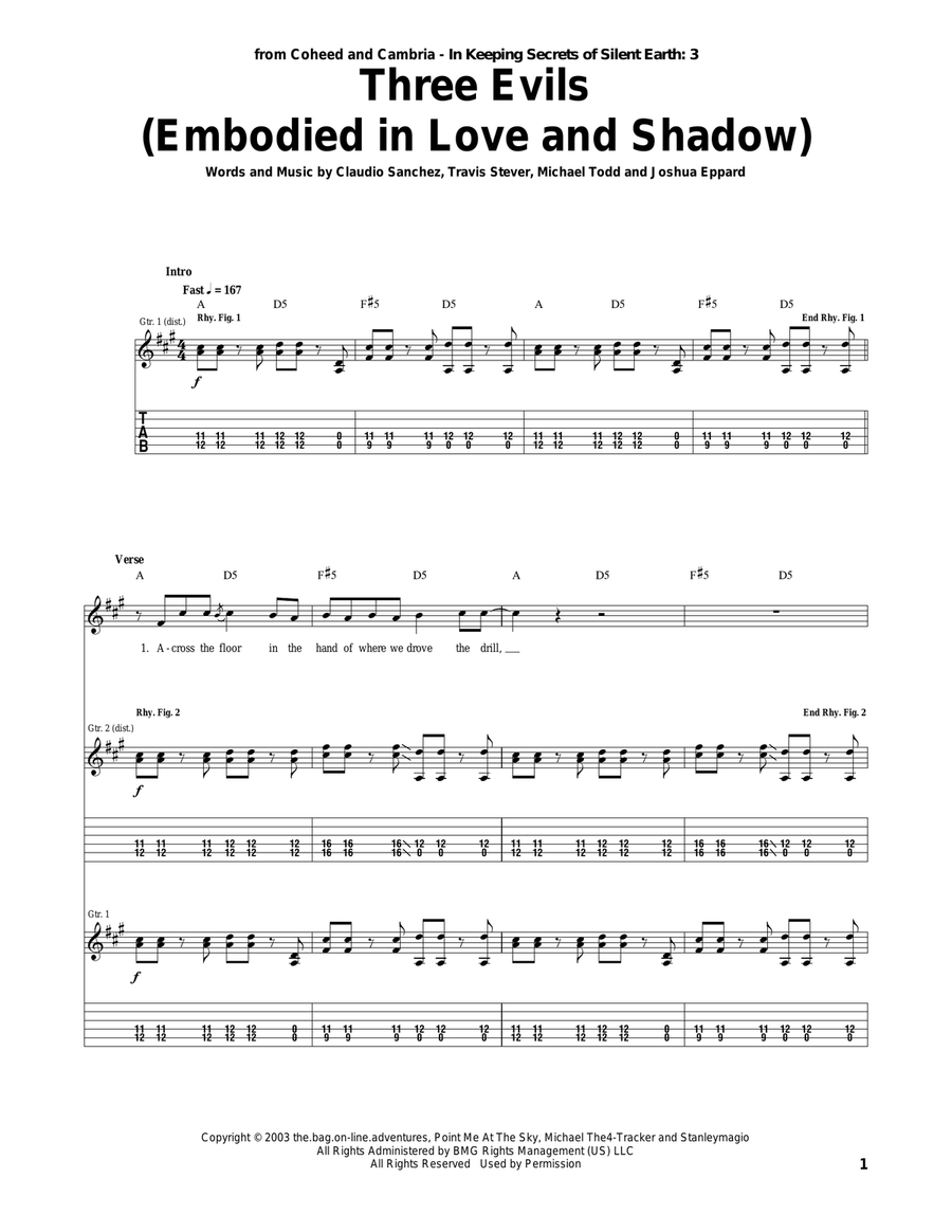 Three Evils (Embodied In Love And Shadow) Acoustic Guitar scores gallery preview page 1
