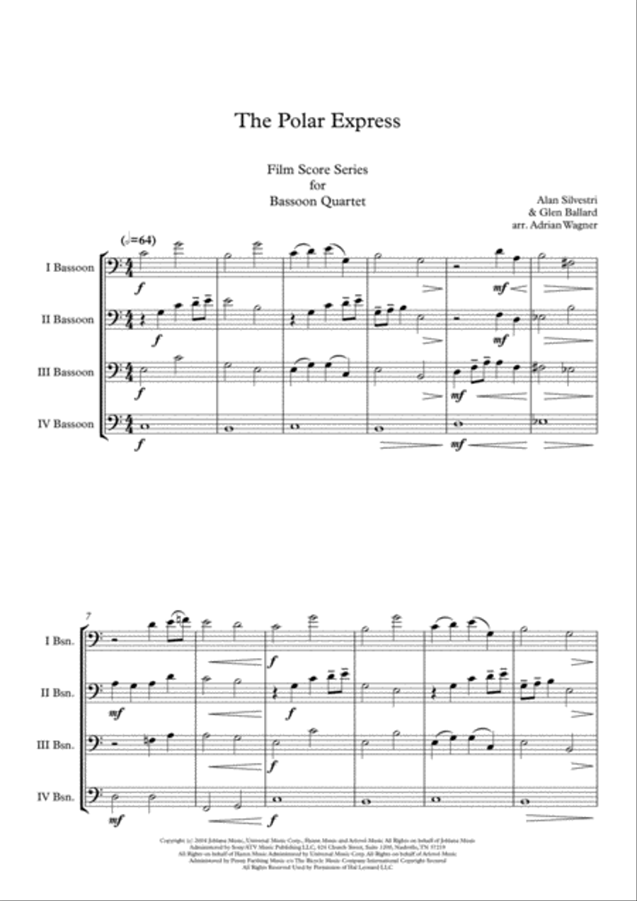 The Polar Express from Warner Bros. Pictures' THE POLAR EXPRESS Bassoon Quartet scores gallery preview page 3