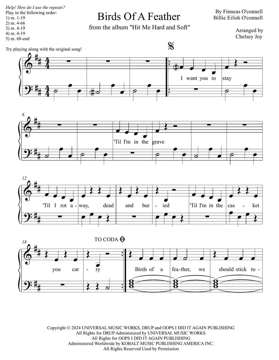 Birds Of A Feather Easy Piano scores gallery preview page 1