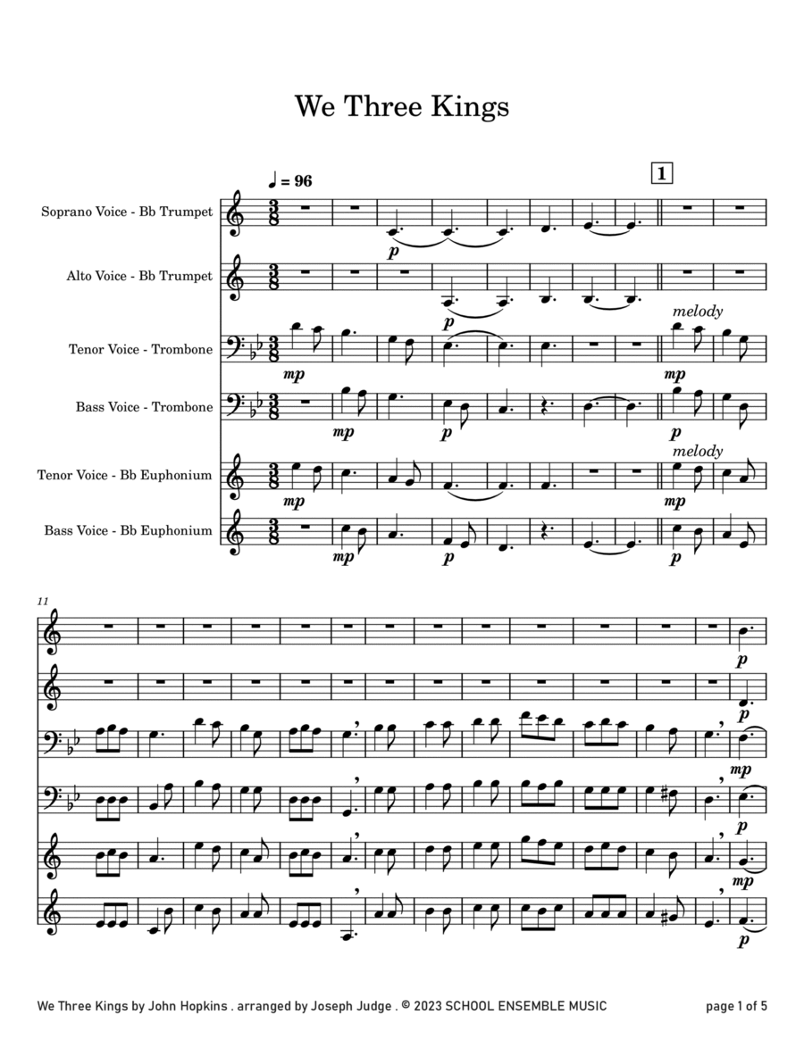 We Three Kings for Brass Quartet in Schools Brass Quartet scores gallery preview page 1