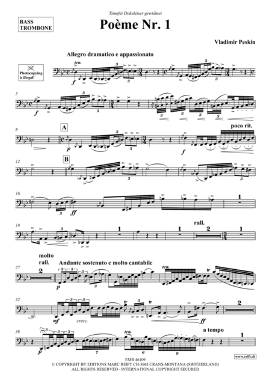 Poeme No. 1 Trombone scores gallery preview page 2