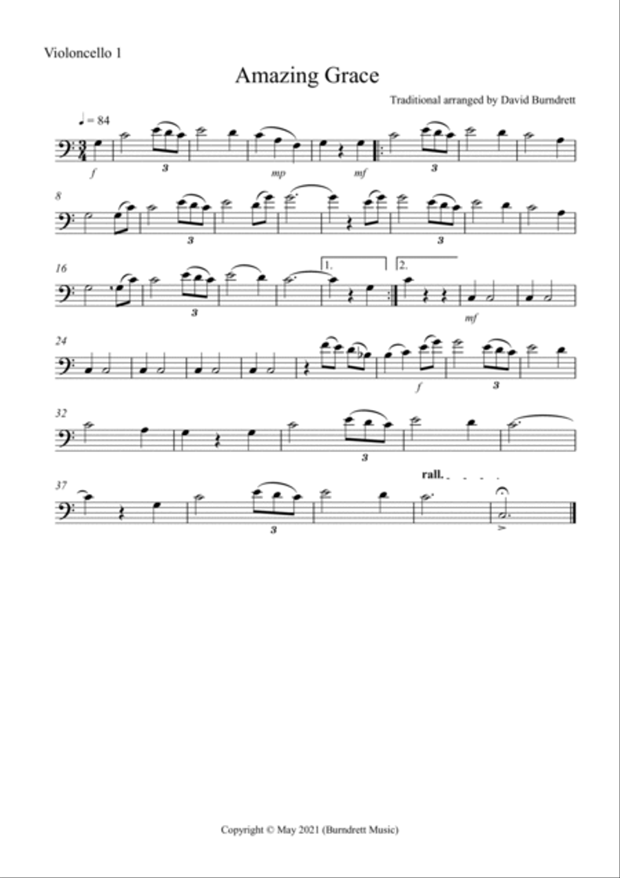 Amazing Grace for Cello Trio Cello Solo scores gallery preview page 3