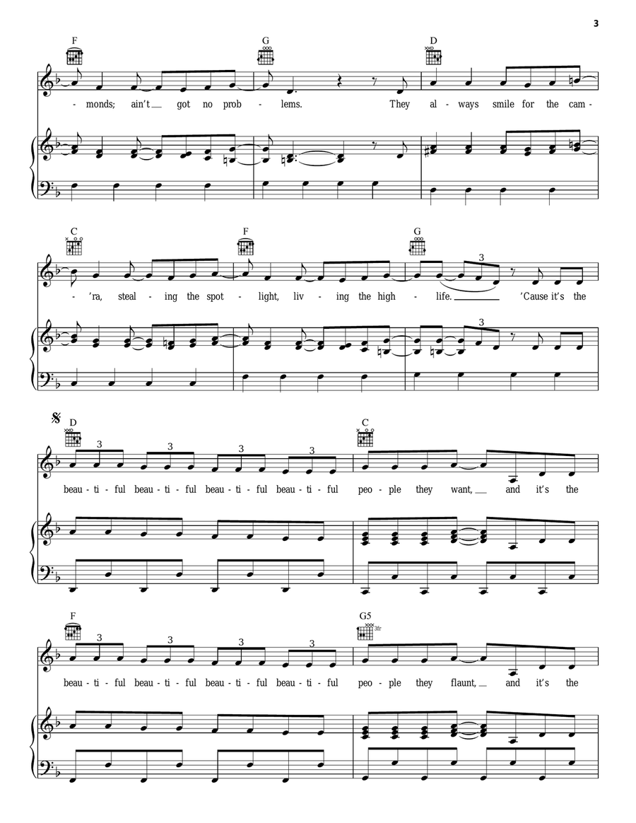 The Beautiful People (from Burlesque) Piano, Vocal, Guitar scores gallery preview page 3
