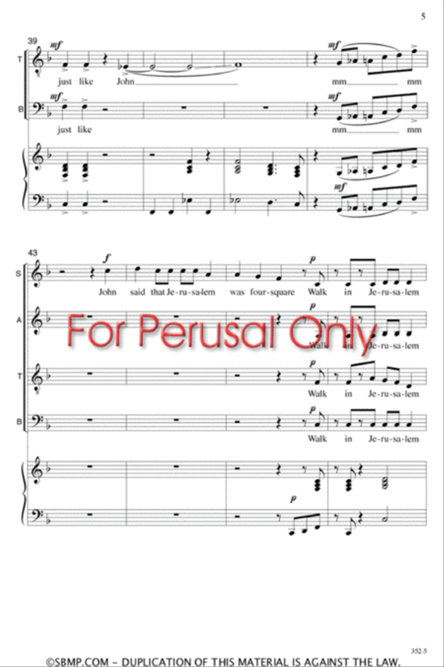 Walk in Jerusalem - SATB Octavo 4-Part scores gallery preview page 5