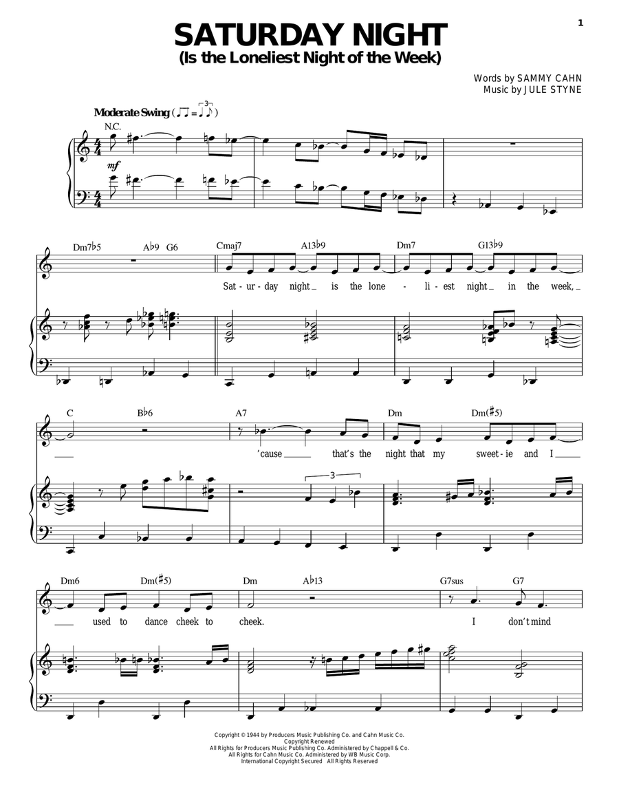 Saturday Night (Is The Loneliest Night Of The Week) Piano, Vocal scores gallery preview page 1