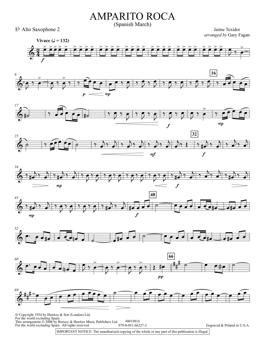 Amparito Roca - Eb Alto Saxophone 2 Concert Band scores gallery preview page 1