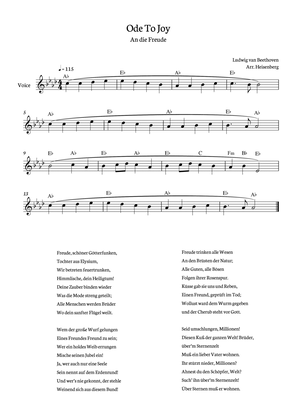 Book cover for Beethoven - Ode To Joy for voice with chords in Ab (Lyrics in German)