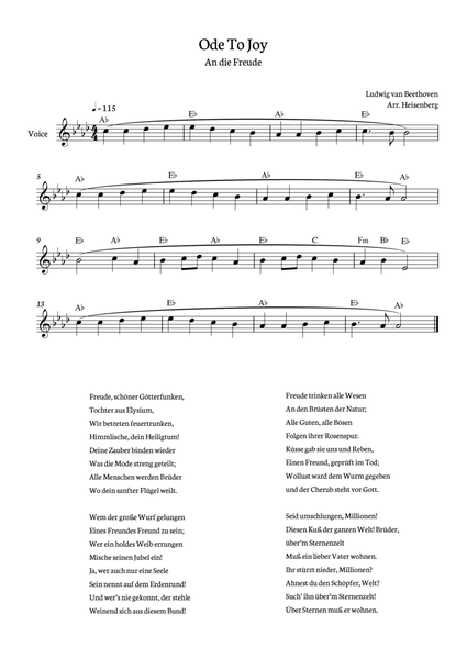 Beethoven - Ode To Joy for voice with chords in Ab (Lyrics in German) image number null
