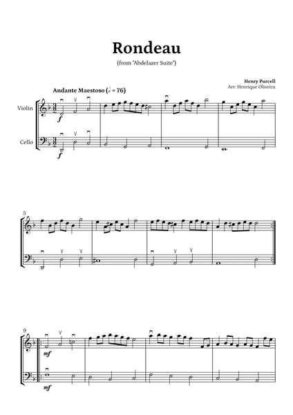 Rondeau from "Abdelazer Suite" by Henry Purcell - For Violin and Cello image number null