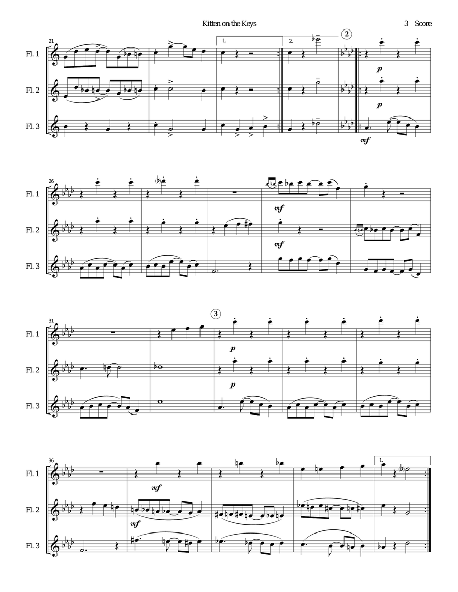 Flute Trio: Kitten on the Keys Flute Trio scores gallery preview page 3