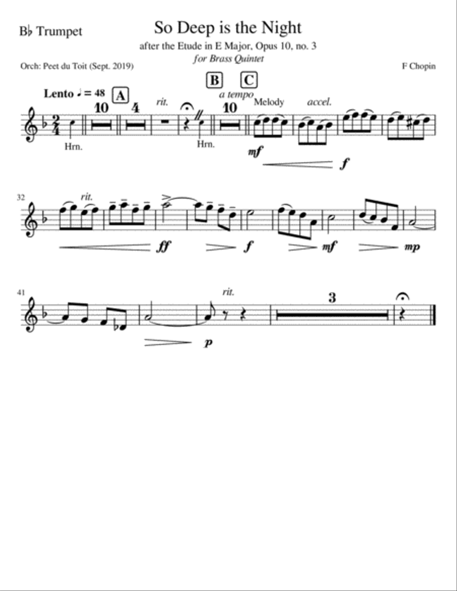 So Deep Is The Night (Tristesse - Etude in E, Opus 10, no.3) - F Chopin Brass Ensemble scores gallery preview page 4