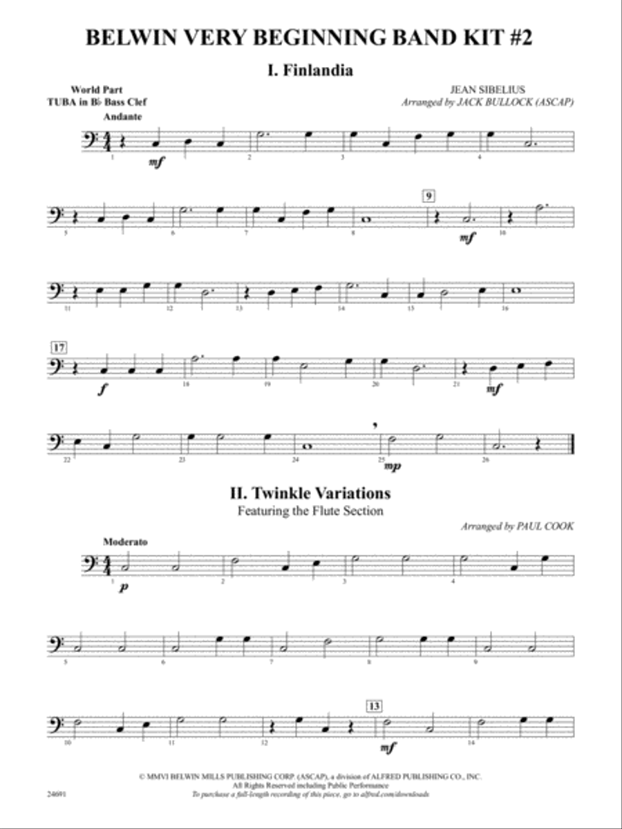 Belwin Very Beginning Band Kit #2: (World Part) B-flat Tuba B.C. Concert Band scores gallery preview page 1