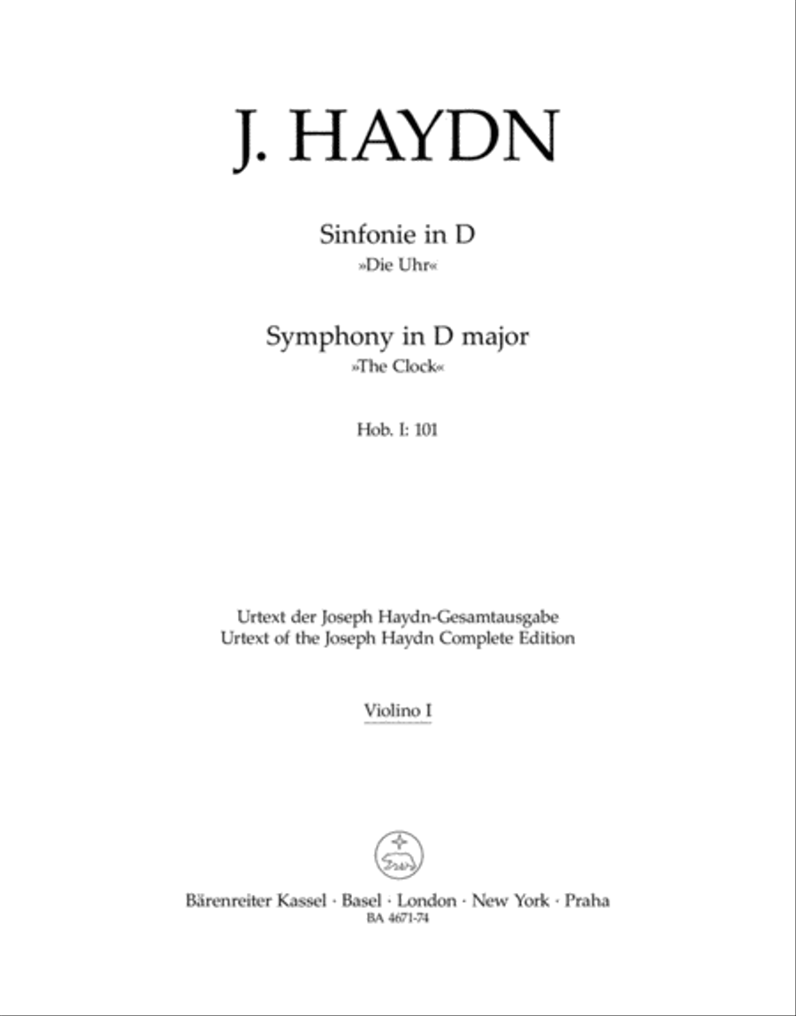 London Symphony, No. 8 D major Hob.I:101 'The Clock' Violin scores gallery preview page 1