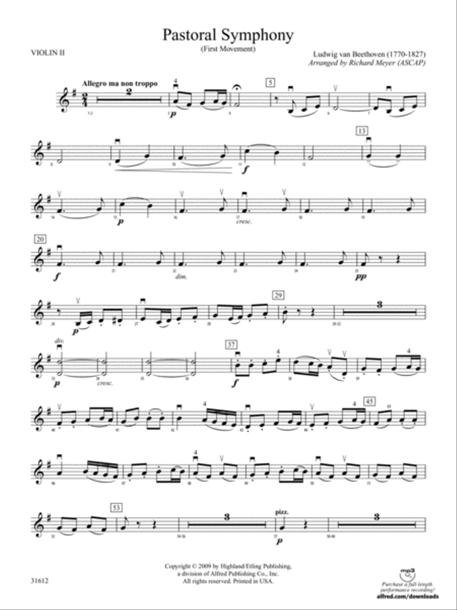 Pastoral Symphony (First Movement): 2nd Violin Full Orchestra scores gallery preview page 1