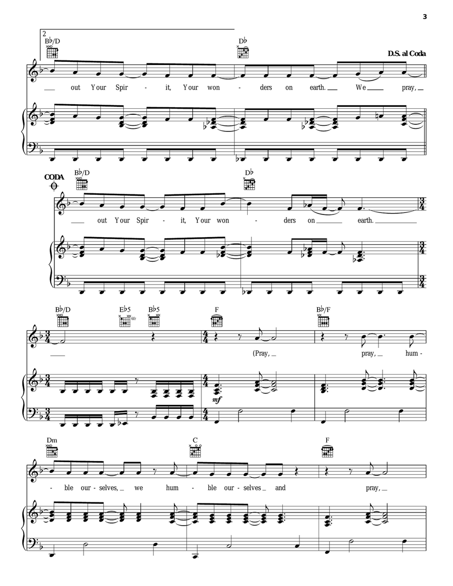 Pray Pray Piano, Vocal, Guitar scores gallery preview page 3