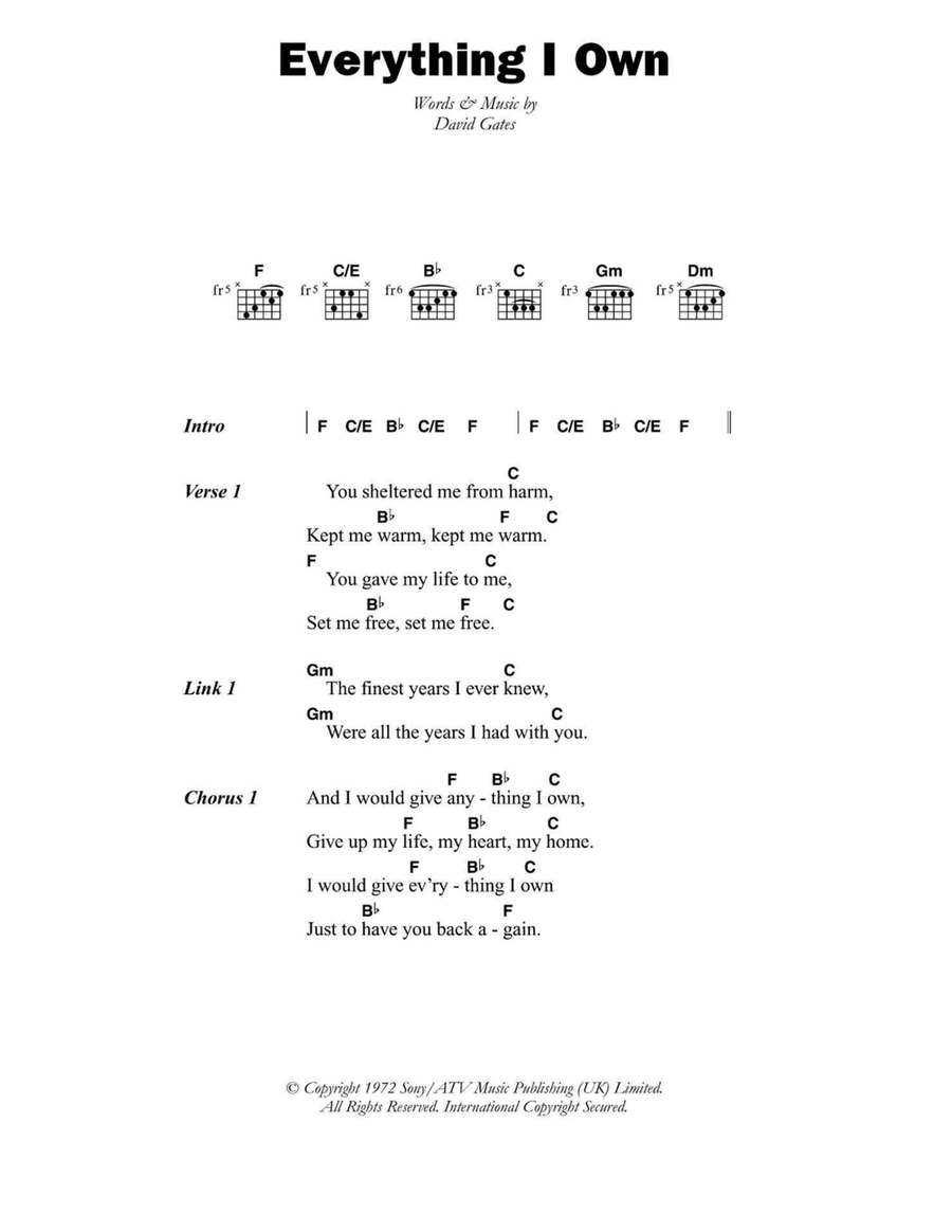Everything I Own Easy Guitar scores gallery preview page 1