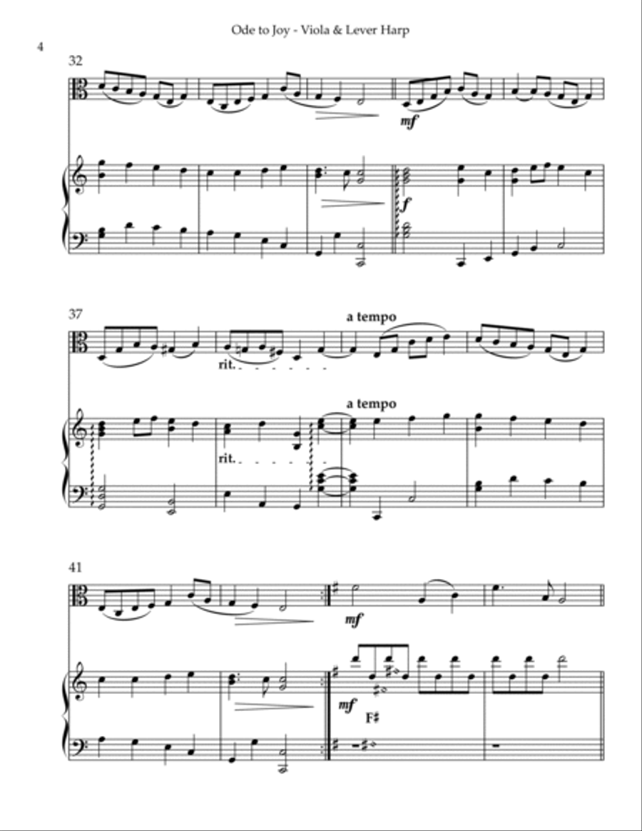 Ode to Joy, Duet for Viola & Lever Harp String Duet scores gallery preview page 4