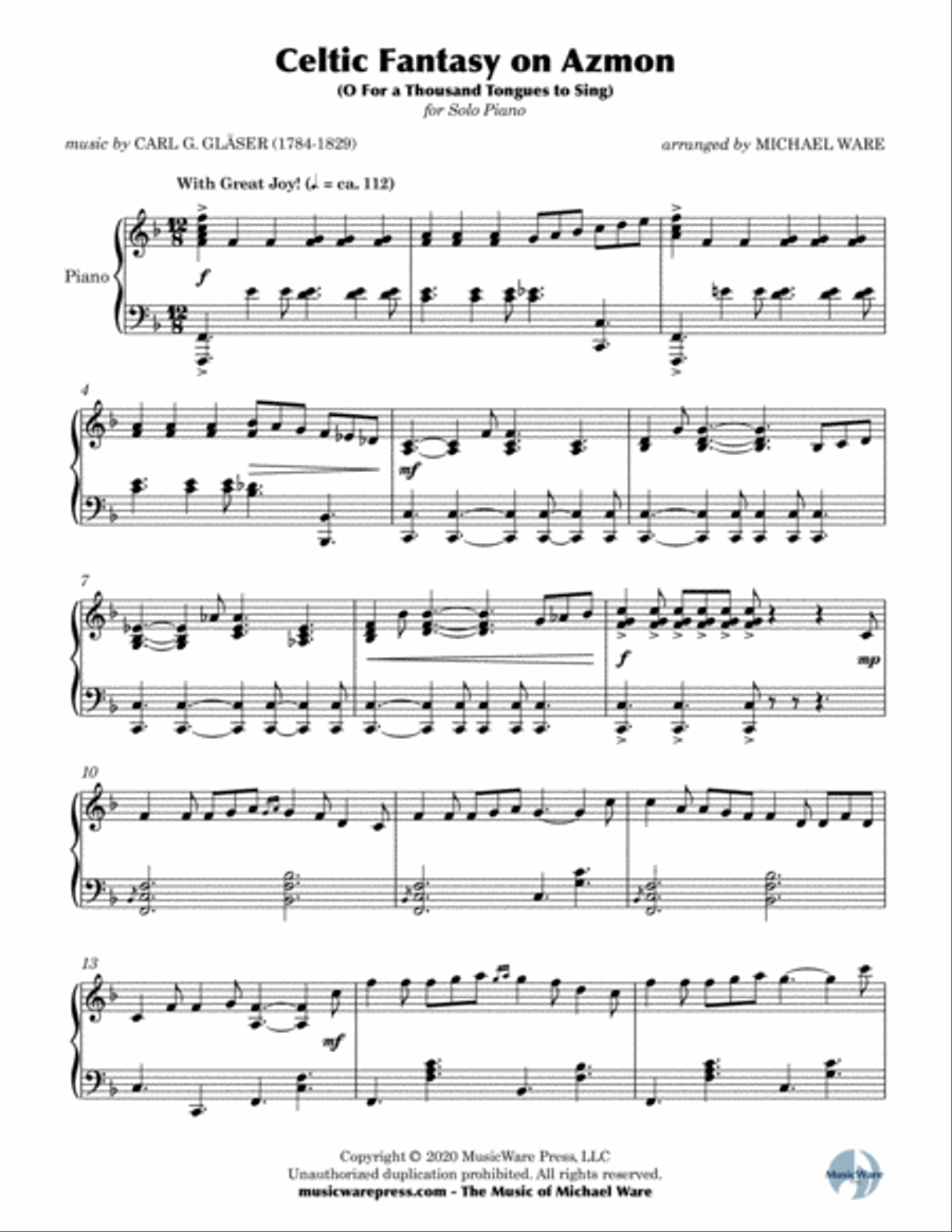 Celtic Fantasy on Azmon (O For a Thousand Tongues to Sing) Piano Solo scores gallery preview page 2