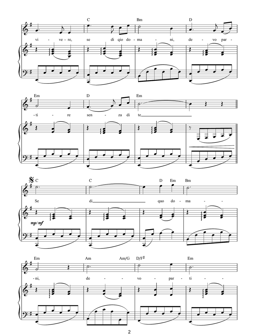 Senza Di Te Piano Solo scores gallery preview page 2