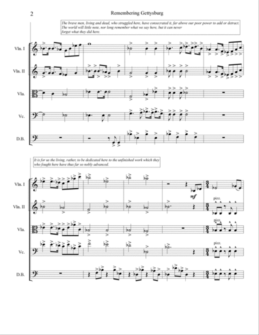 REMEMBERING GETTYSBURG for Narrator and String Ensemble Small Ensemble scores gallery preview page 6