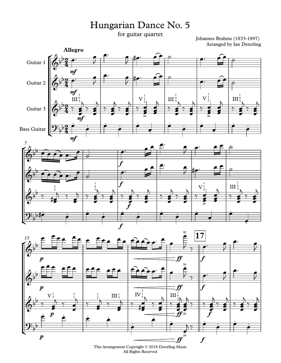 Hungarian Dance No. 5 (for Guitar Quartet) Hungarian Dance No. 5 (for Guitar Quartet) Guitar Ensemble scores gallery preview page 3