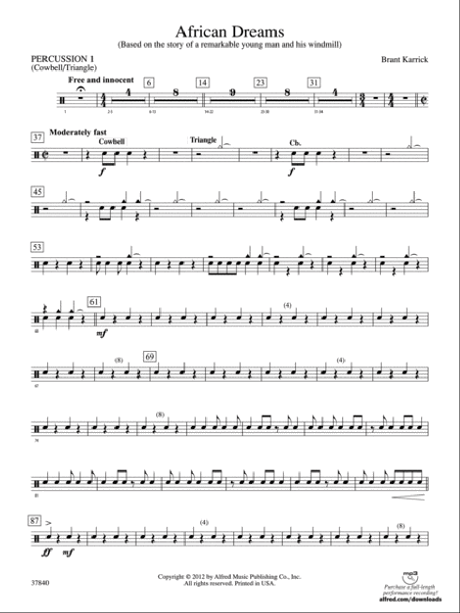African Dreams: 1st Percussion Concert Band scores gallery preview page 1