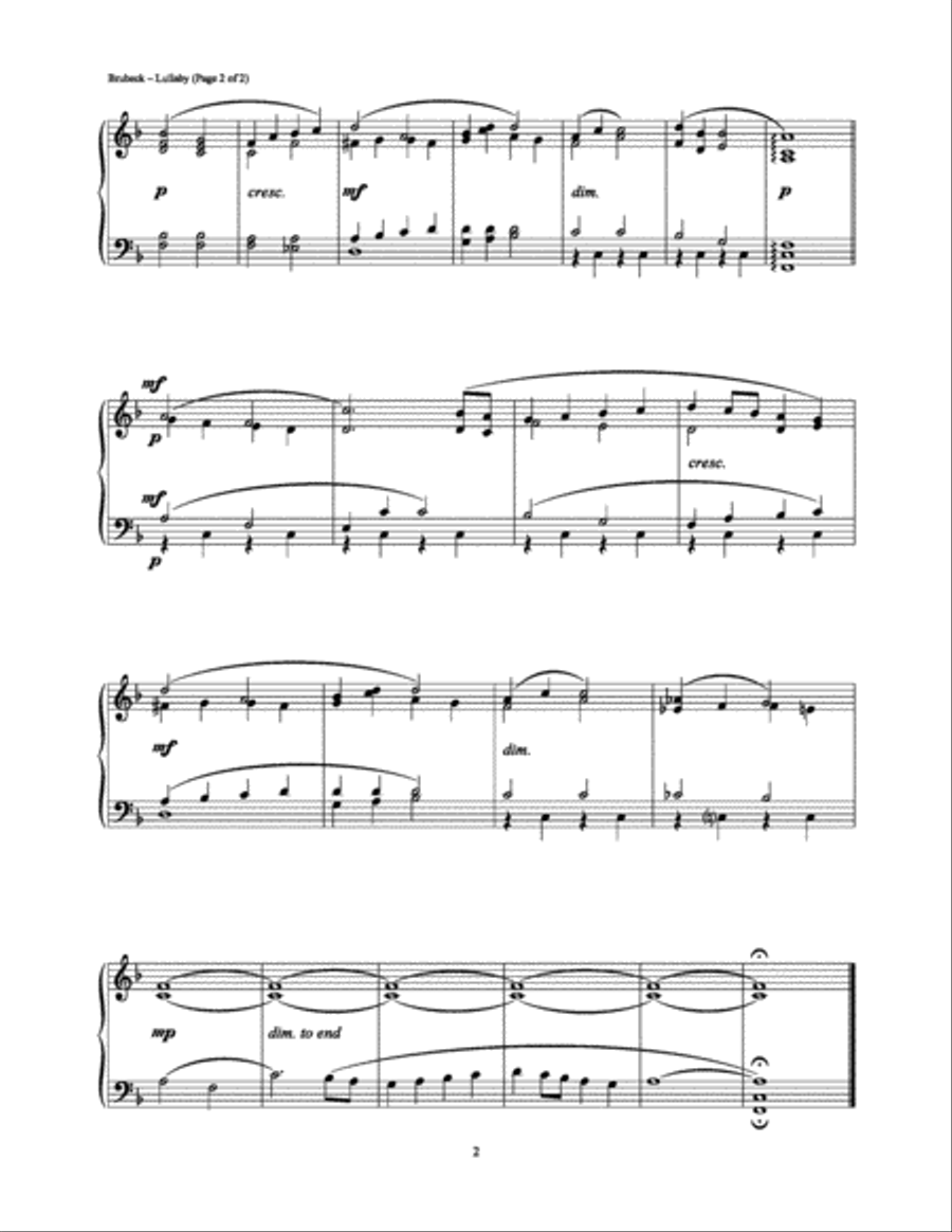 Lullaby Piano Solo scores gallery preview page 2