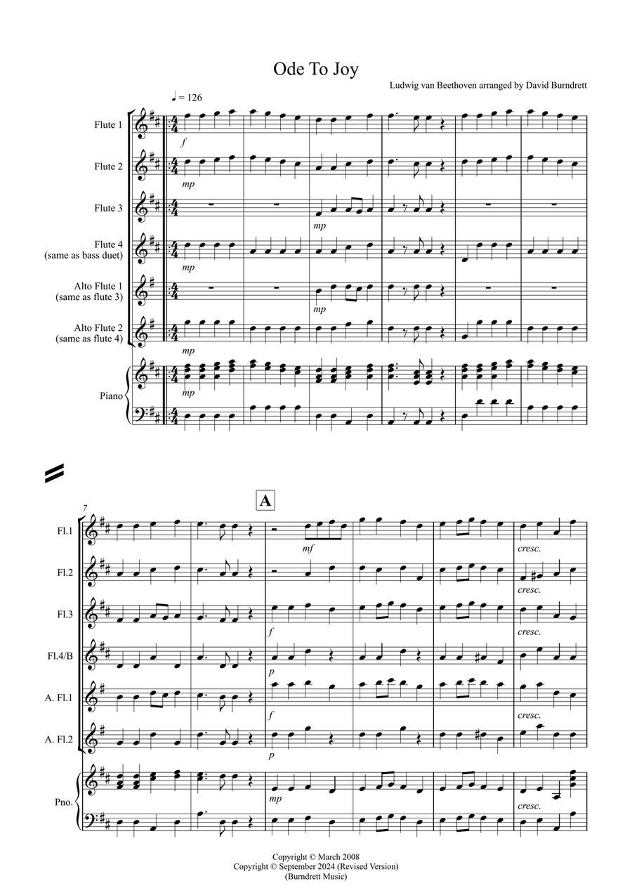 Ode To Joy for Flute Quartet Flute Quartet scores gallery preview page 1