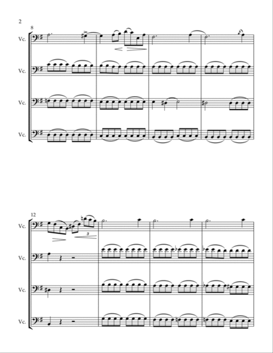 Chopin - Prelude in E minor, Op. 28 No. 4 (Arranged for Cello Quartet) Small Ensemble scores gallery preview page 2