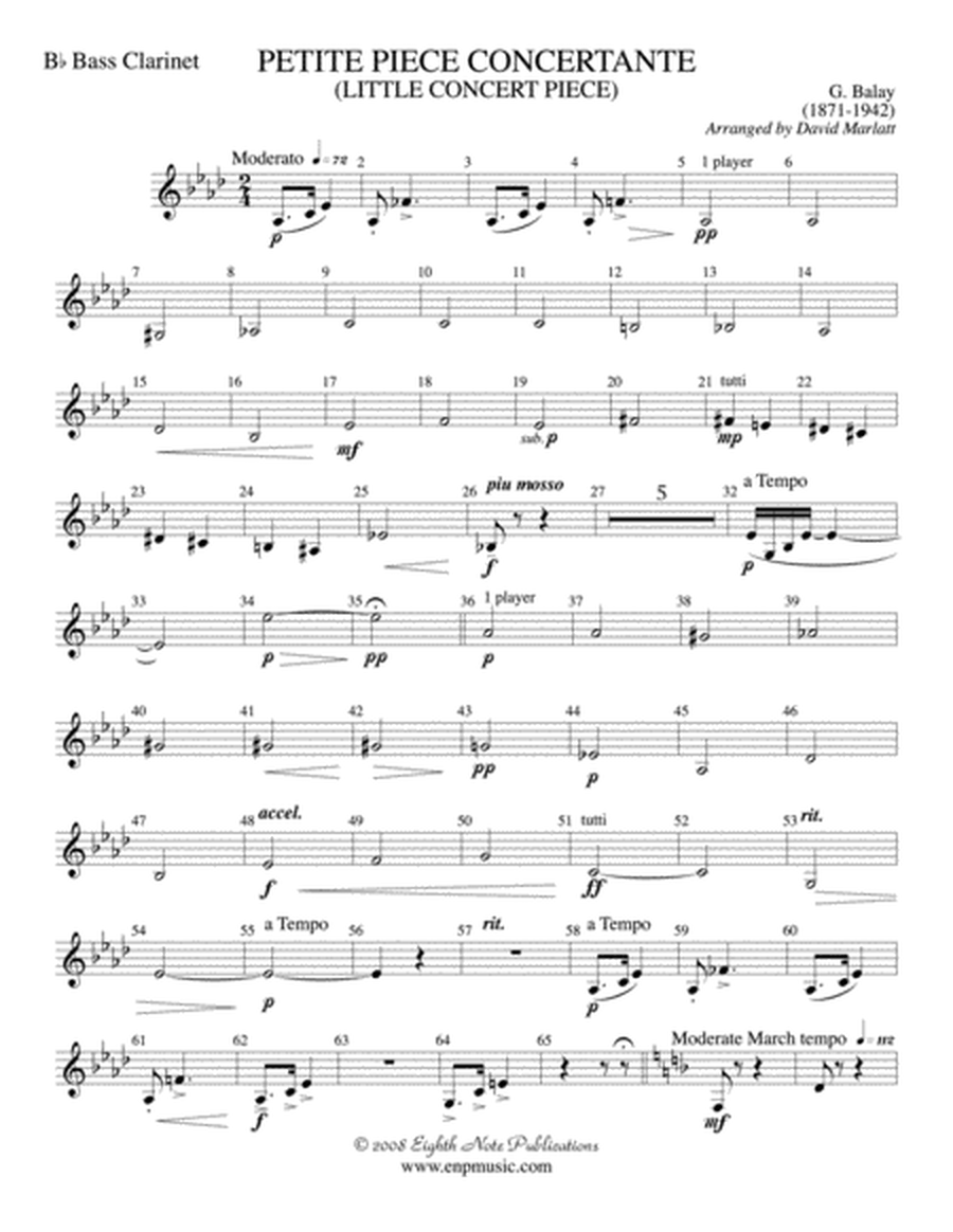 Petite Piece Concertante (Little Concert Piece) (Solo Cornet and Concert Band): B-flat Bass Clarinet