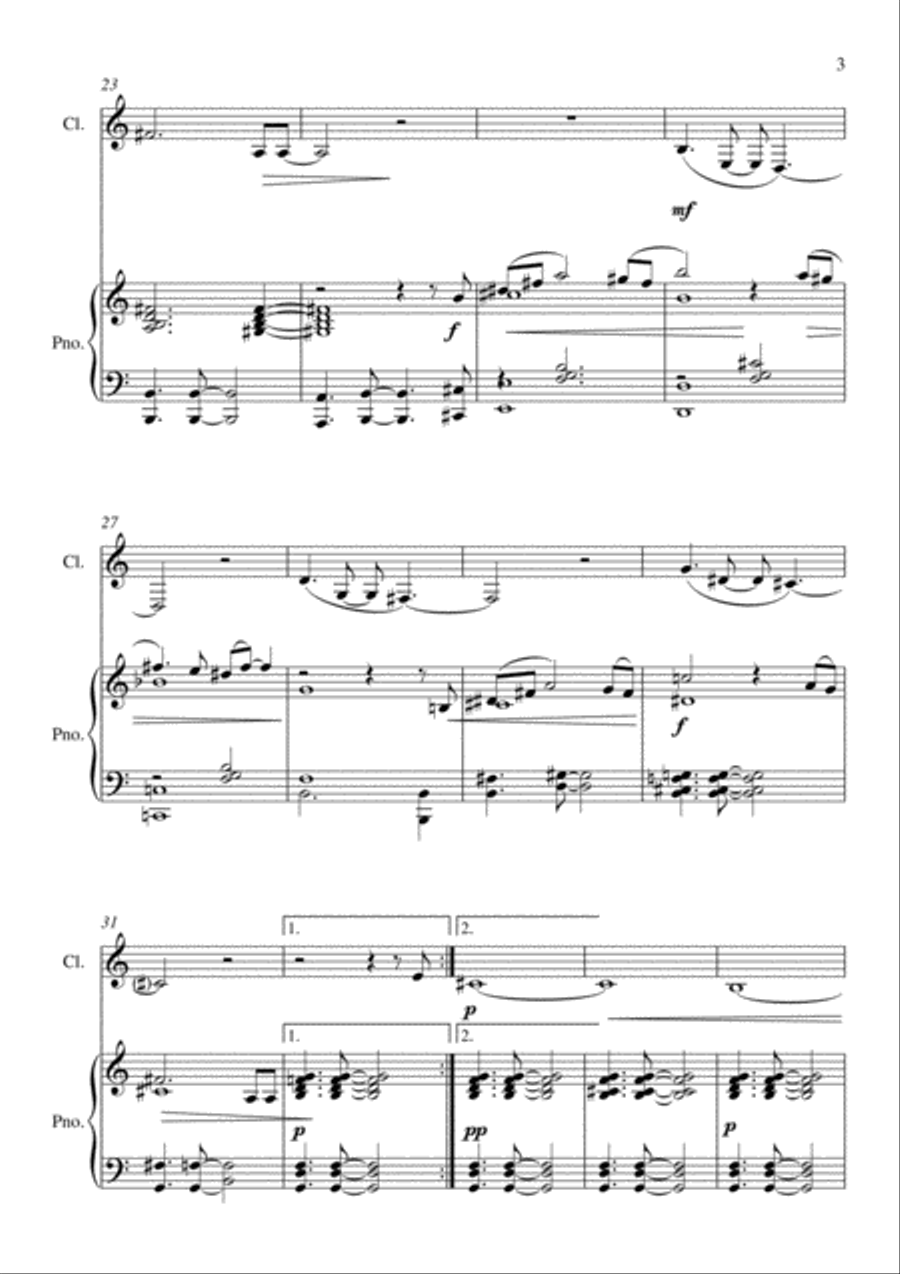 Three pieces for clarinet and piano Clarinet Solo scores gallery preview page 3