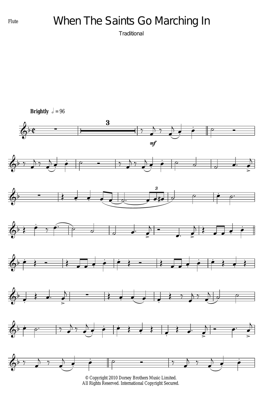 When The Saints Go Marching In Flute Solo scores gallery preview page 1