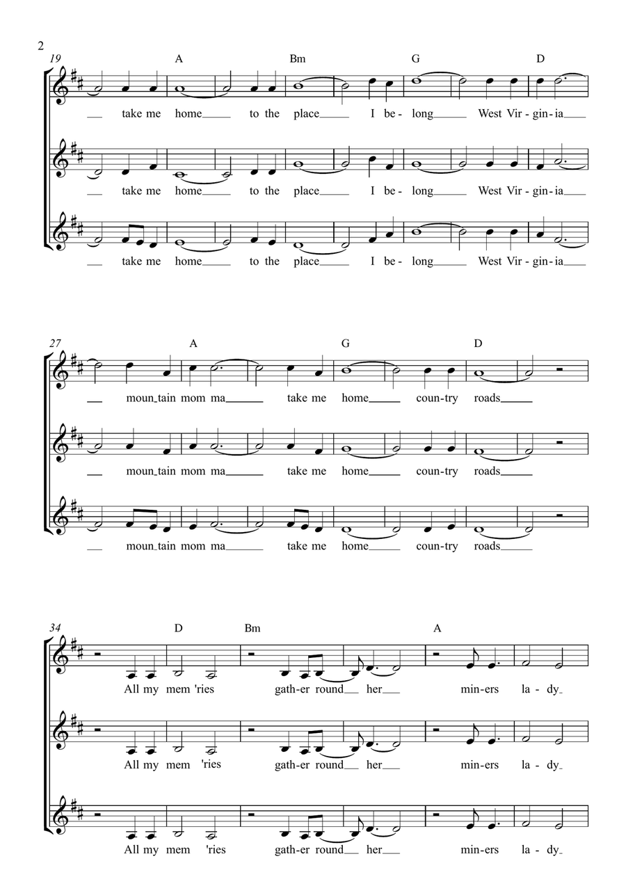 Take Me Home, Country Roads 3-Part scores gallery preview page 2