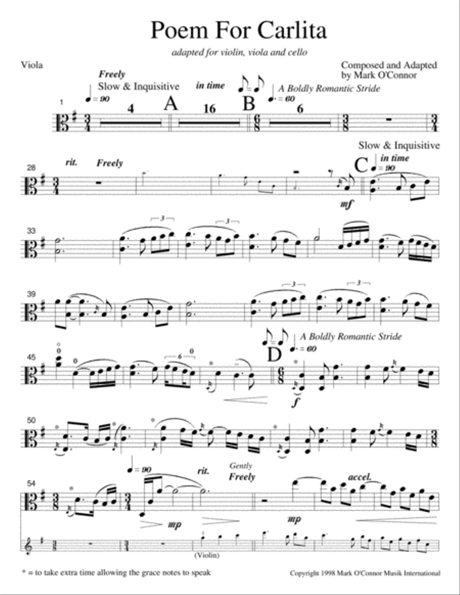 Poem For Carlita (viola part - vln, vla, cel) String Trio scores gallery preview page 4