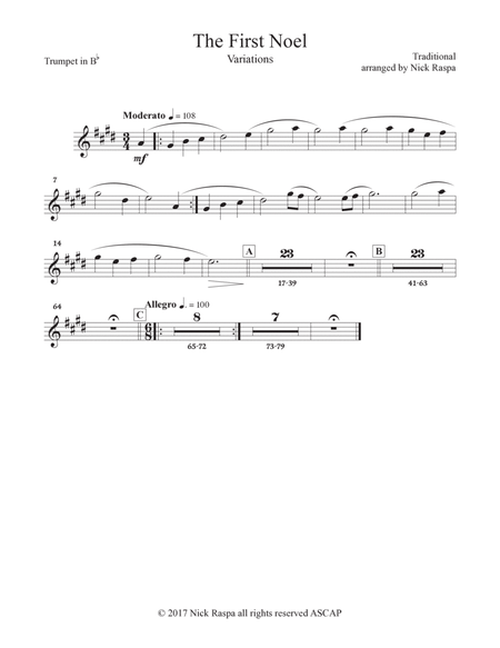 The First Noel (Variations for Full Orchestra) Trumpet in B Flat part