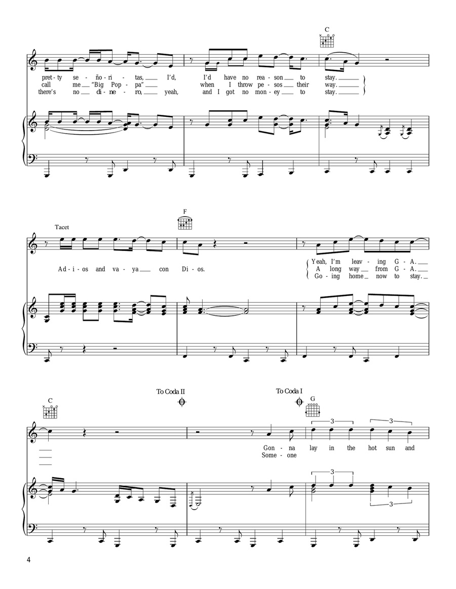 Toes Toes Piano, Vocal, Guitar scores gallery preview page 4
