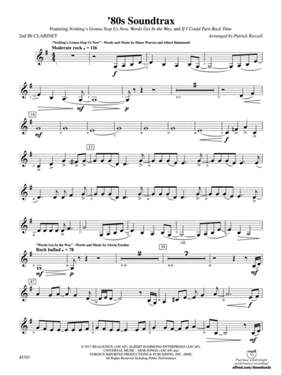 '80s Soundtrax: 2nd B-flat Clarinet Concert Band scores gallery preview page 1