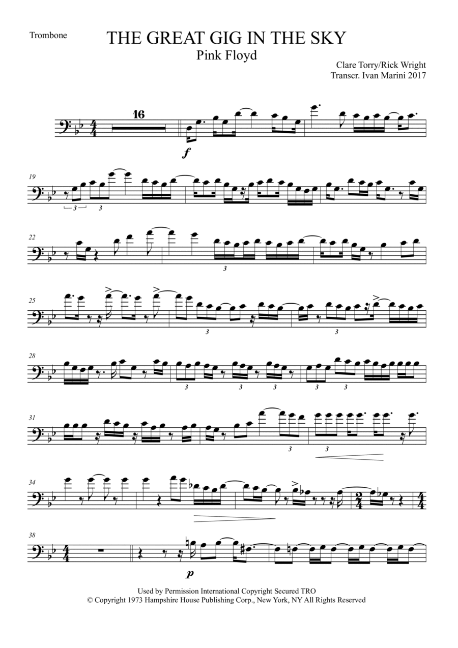 The Great Gig In The Sky Trombone Solo scores gallery preview page 1