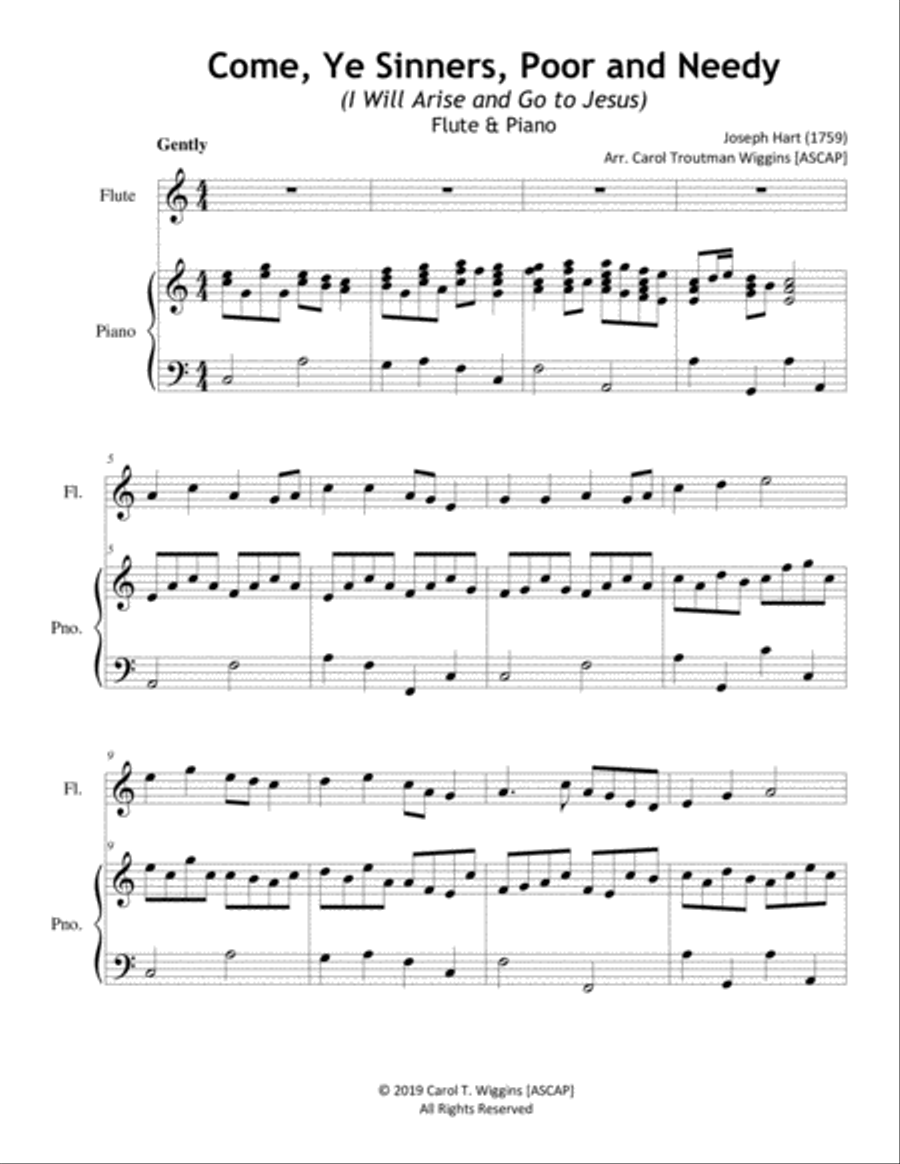 Come, Ye Sinners, Poor and Needy (Flute & Piano) Flute Solo scores gallery preview page 1