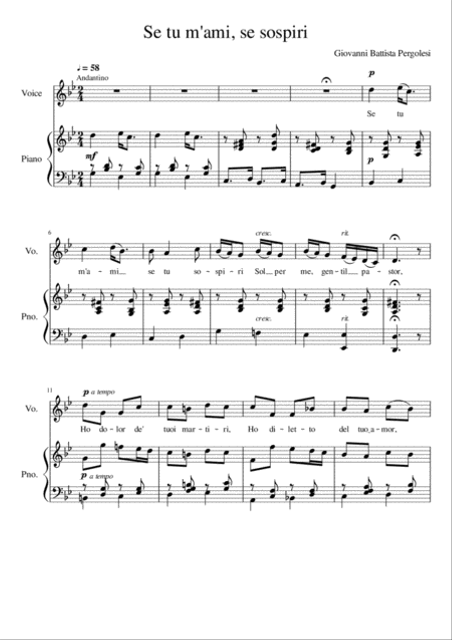 Se tu m'ami, se sospiri - G Minor Voice Solo scores gallery preview page 2
