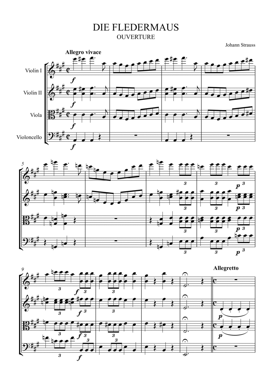 Die Fledermaus Overture String Quartet scores gallery preview page 1