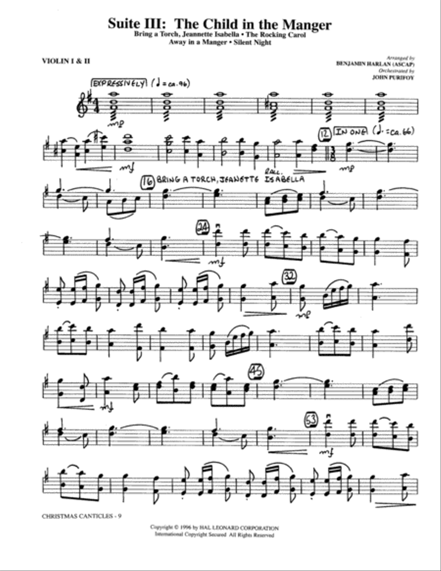 Christmas Canticles: A Cantata of Carols in Four Suites (Full Orchestra) - Violin 1, 2 Choir scores gallery preview page 9