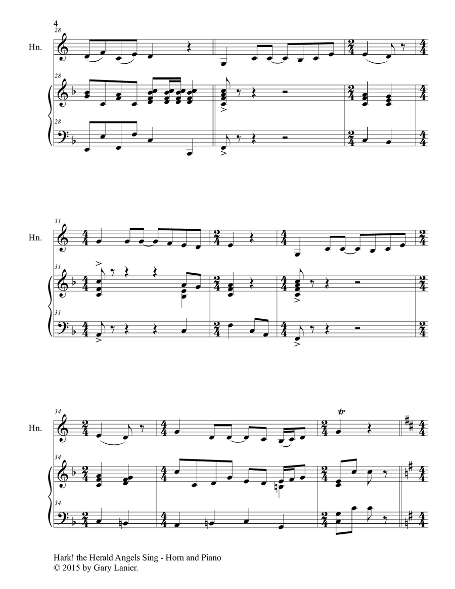 THREE CHRISTMAS HYMNS (Duets for Horn in F & Piano) Brass Duet scores gallery preview page 6