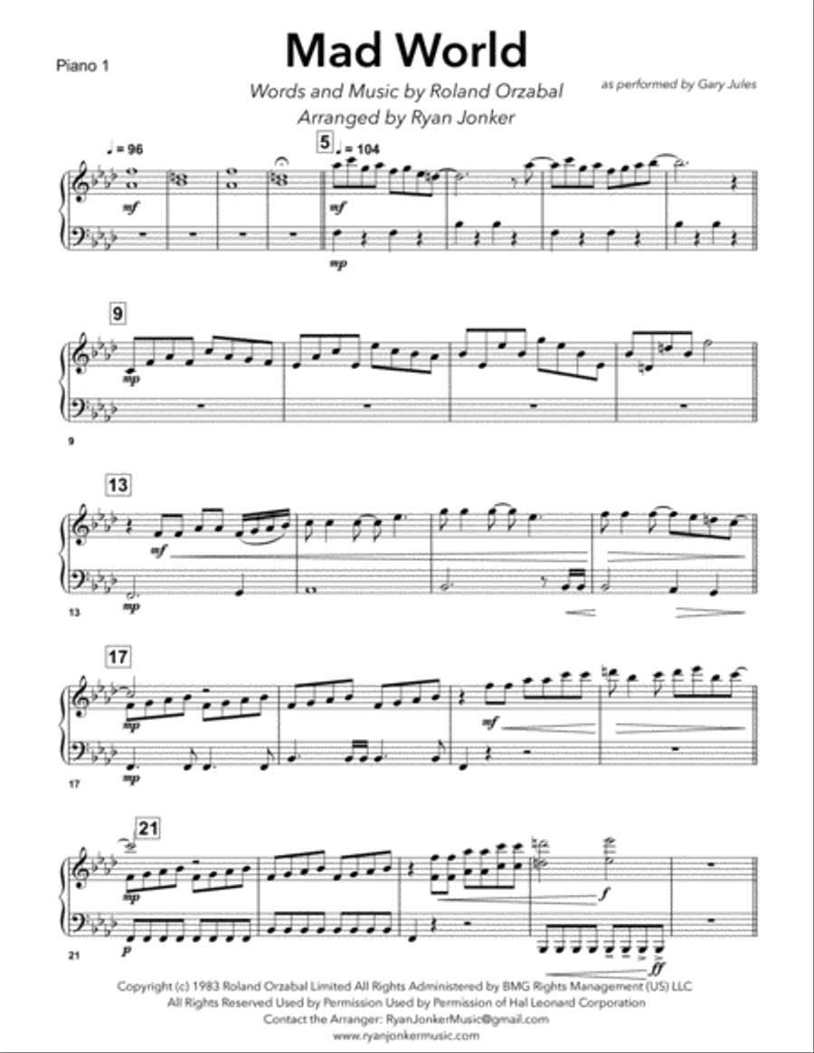 Mad World Easy Piano scores gallery preview page 4