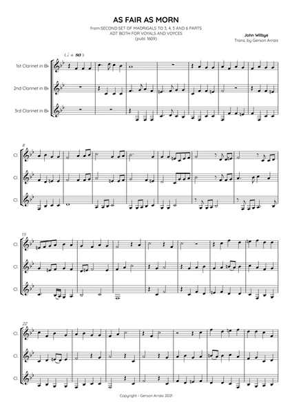 AS FAIR AS MORN - John Wilbye - Bb Clarinet trio - Score and Parts image number null