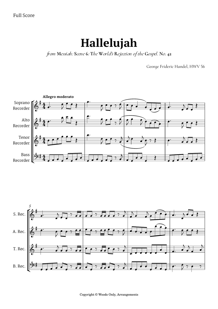 Hallelujah from Messiah by Handel for Recorder Quartet